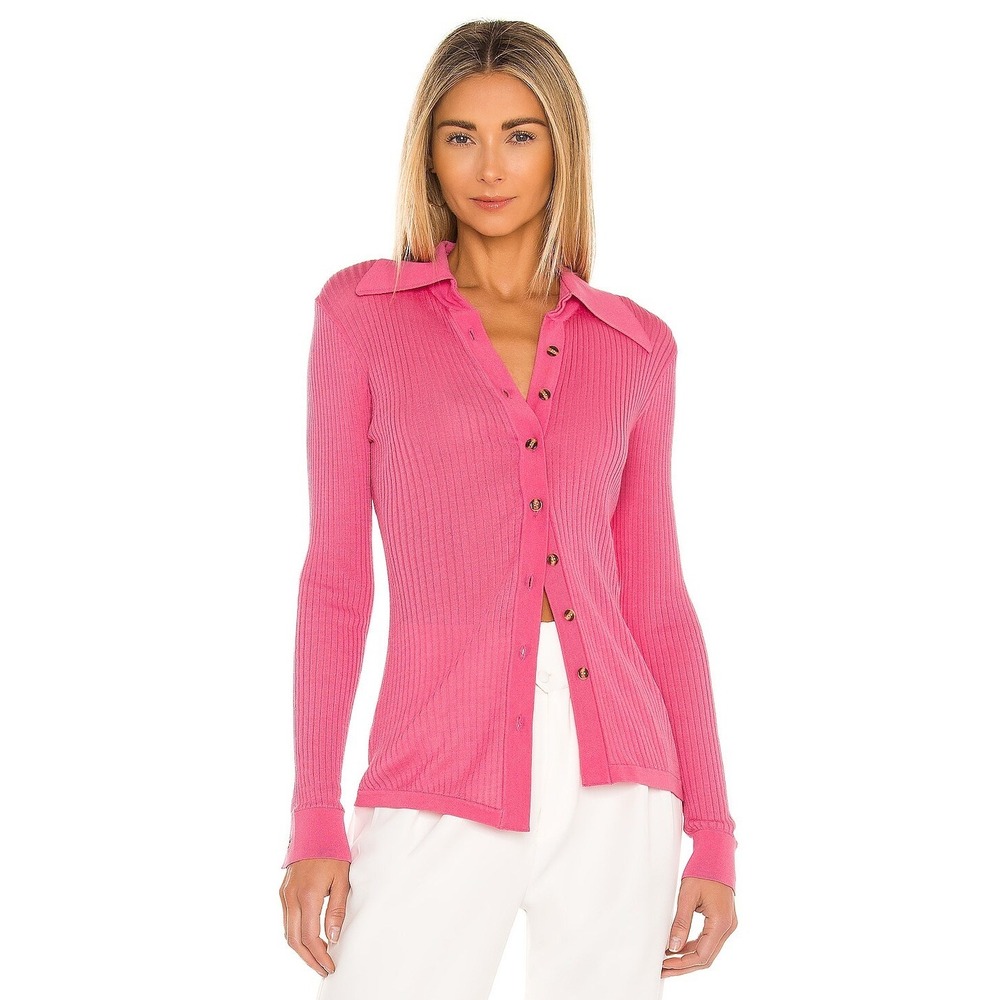 Dodo Bar Or Pink Kanya Rib Knit Polo Cardigan Top Size XS $530